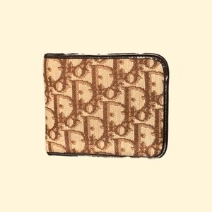Mens Dior Oblique Trotter Brown & Beige Monogram Canvas & Leather Bifold Wallet